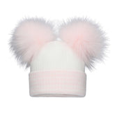 Pom Pom Envy Baby Stripe Double Hat  White Pink